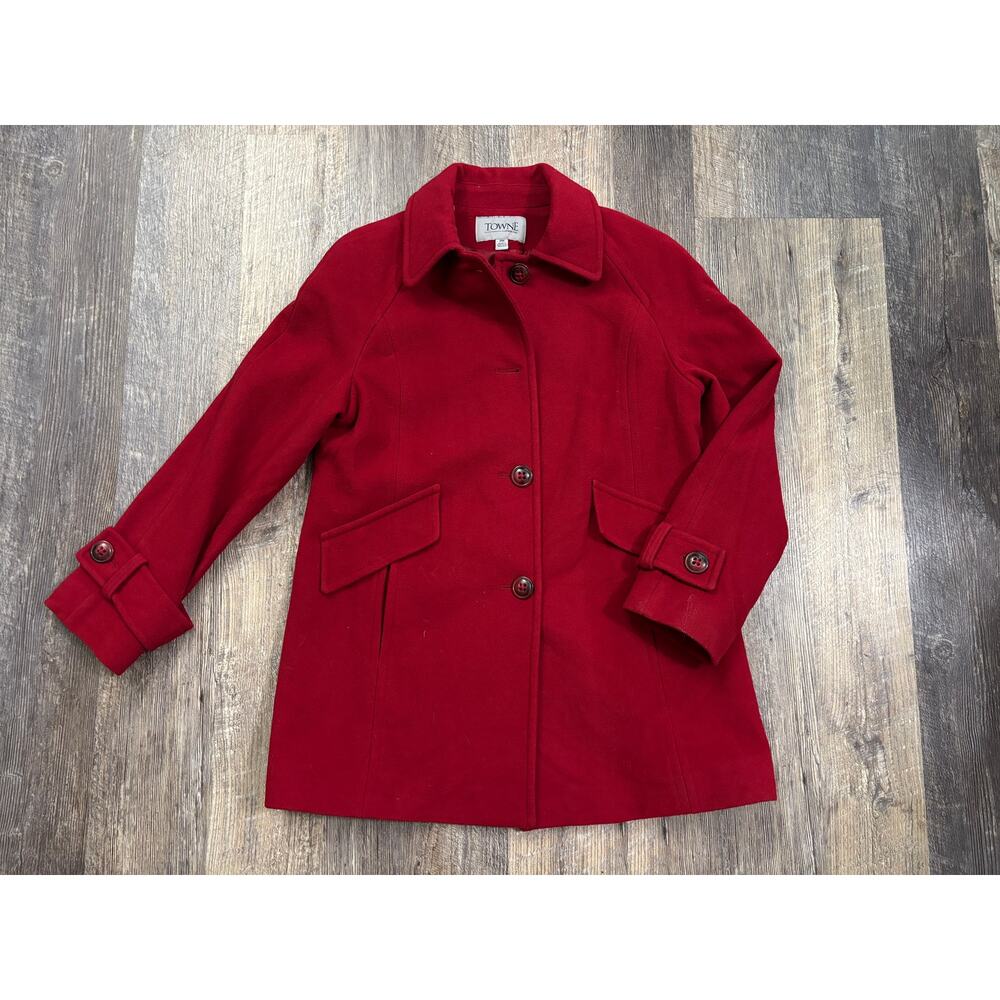 Towne by London Fog Red Wool Blend Car Coat Jacket Womens Petite Medium PM